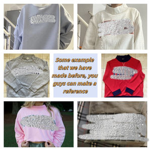 Sweat-shirt à col rond en molleton personnalisé avec rayures imprimées, col respirant, appliqué brodé, patch contrasté, automne-hiver - Product Image 4