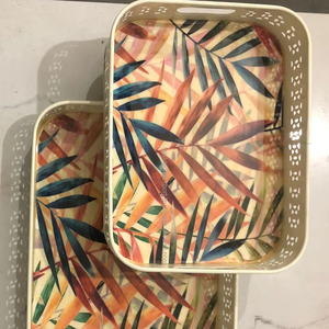 Plateau à dessert imprimé émaillé autocollant Plateau de service en métal Plateau de service personnalisé Plateau de service pour fête de mariage Plateau de service pour aliments délicieux FWE - Product Image 1