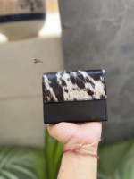 Portefeuille-pochette unisexe en cuir de vachette véritable avec protection RFID, porte-cartes multiples, fermeture à bouton-pression, motif bonbon court