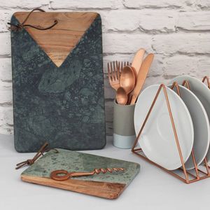 Plateau de service en marbre et bois Craft Valley - Couleur/taille/forme personnalisable Durable pour un usage domestique et commercial - Product Image 1