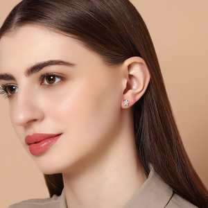 92.5 <b>Silver</b> <b>Stud</b> <b>Earrings</b> Trendy Flower Shape Zircon Diamond Pearl Platinum Main for Wedding Engagement Party Gift-Model 152997 - Product Image 3