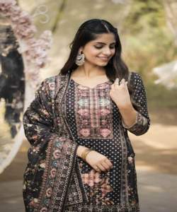 Bordado étnico de red de seda a la moda hilo secuencia trabajo Salwar Kameez traje Bodas de lujo Dupatta ropa precio al por mayor - Product Image 2