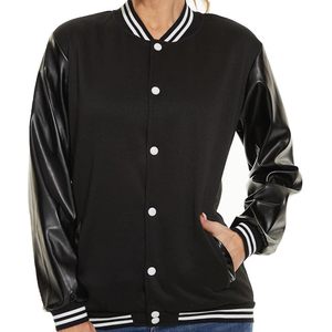 Chaqueta universitaria de mujer acolchada de lana de calidad superior hecha a medida al por mayor con cuello en V botón béisbol bordado impreso liso teñido - Product Image 1
