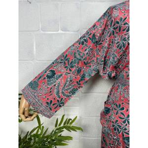 Floral Print Silk Blend <b>Kimono</b> Robe Classic Style <b>Plus</b> <b>Size</b> Sleepwear Soft Woven Fabric Drawstring Closure for Home Bridal Use - Product Image 5
