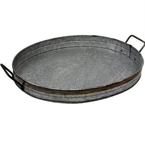 Bandeja de servicio ovalada de hierro galvanizado rústico con asas Bandeja de artesanía de metal Fabricante indio para comedor y servicio - Product Image 1