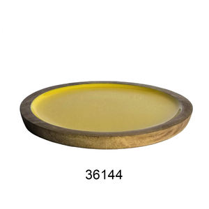 Assiette de service émaillée jaune en manguier assiette ronde en bois réutilisable pour servir fournisseur en gros indien meilleures assiettes cadeaux - Product Image 1