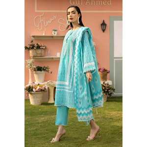 Conjunto de traje de tela estampada sin coser de 3 piezas azul para mujer - Product Image 4