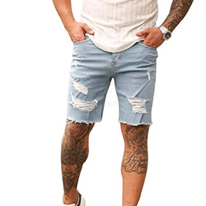 ปากีสถานกางเกงยีนส์ขาสั้นสำหรับผู้ชายทำจากผ้าฝ้ายสวมใส่สบายสไตล์ลำลองสีตัดกัน - Product Image 3