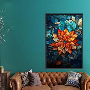 Arte moderno impreso en lienzo: decoración de pared de vidrieras azules, con marco negro - Product Image 1