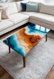 RIVER HANDCRAFT TABLE RONDE EN RÉSINE EPOXY POUR SALLE À MANGER Meubles Table de rivière en bois et résine pour la maison et le bureau - Product Image 6