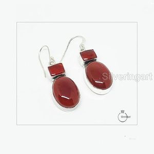 Pendientes de Mujer con Ónice Rojo Natural, Piedra de Nacimiento Genuina, Joyería Hecha a Mano para Boda, Navidad, Pendientes de Plata de Ley 925 - Product Image 1
