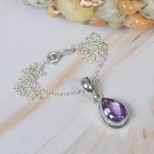 Fashion Cut Purple <b>Amethyst</b> 925 Sterling Silver Gemstone <b>Pendant</b> February Month Birthstone Pear Shape Gift for Birthday - Product Image 3