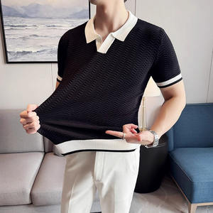 Cárdigan sólido informal de verano para hombre de alta calidad, suéter de manga corta, tejido de viscosa/poliéster transpirable, tejido bordado - Product Image 5