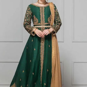 Indian/Pakistani Designer Anarkali <b>Dress</b> with Embroidery Dabka Work Crystal Glass Beads Lace and Sequins Party Wear for 2024 - Product Image 1