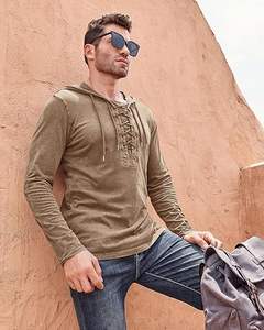 Hauts décontractés personnalisés pour hommes pour vêtements d'extérieur-Pulls à capuche vintage à manches longues de couleur unie | Fabricant - Product Image 5