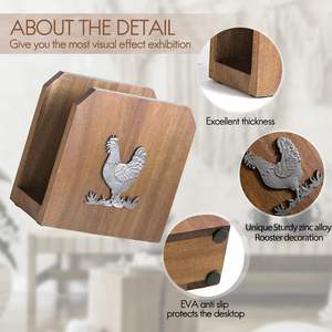 Servilletero para mesa, granja para cocina, soporte de gallo de madera y metal, servilletero de papel rústico - Product Image 4