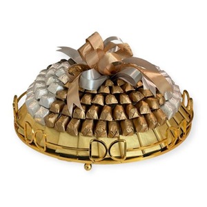 Plateau de service en métal doré fait main avec accent doré Plateau de service à chocolat décoratif classique Porte-desserts pour bonbons - Product Image 2