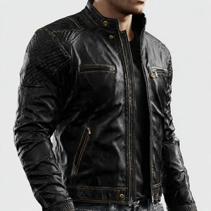 Veste en cuir à col rabattu pour homme, poche poitrine, veste en cuir de vache, veste en cuir véritable pour homme, veste de baseball pour homme - Product Image 3