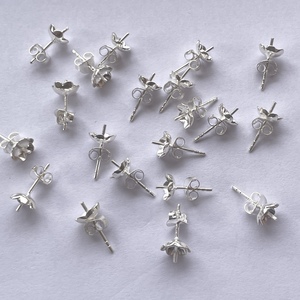 Jewel Creation - Aretes de Plata de Ley 925 de 7 mm con Forma de Flor, Base Vacía para Engaste, Conectores de Micras de Oro, Modelo SB3304 - Product Image 3