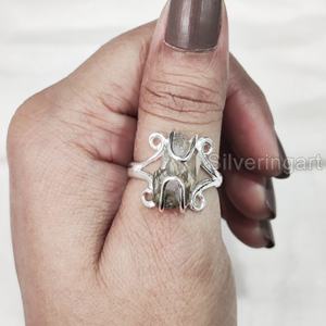 แหวนหินดิบธรรมชาติสำหรับผู้หญิง แหวนควอตซ์สโมคกี้ดิบ แหวนลวดสไตล์ฮิปปี้ ของขวัญคริสต์มาส แหวนเงินแท้ 925 - Product Image 2