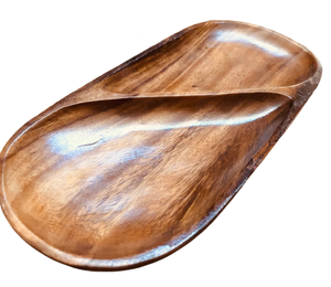 Plateau de service en bois avec deux compartiments, plat rétro à dosette de singe, plateau de service en bois de mangue - Product Image 1