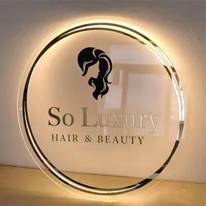 Letrero de <span class=keywords><strong>Acrílico</strong></span> Redondo Personalizado con Retroiluminación <span class=keywords><strong>para</strong></span> Decoración de Salón, Letrero Comercial de <span class=keywords><strong>Acrílico</strong></span> Personalizado - Product Image 5