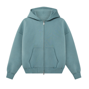 Sweat-shirts à capuche pour hommes en molleton bouclette double couche, zippés, coupe courte, épaules tombantes, grammage lourd, coupe oversize et carrée, 100% coton, personnalisables par broderie - Product Image 4