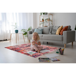 Tapis d'intérieur lavable Netline Home Depot Kilim Red Medallion Patchwork Design 1306 - Product Image 2