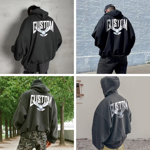 เสื้อฮู้ดดี้ทรงบ็อกซี่ผ้าฝ้ายสองชั้น 420 GSM แบบไม่มีเชือกผูก คอตตอน สำหรับฤดูหนาว แบบยูนิเซ็กซ์ รับผลิตตามแบบ (OEM) พิมพ์ลาย DTG ทรงโอเวอร์ไซส์ - Product Image 5