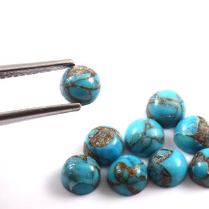 9X9MM AAA naturel bleu cuivre Turquoise rond dos plat Cabochon calibré pierres précieuses en vrac fabrication de bijoux en gros Lot - Product Image 2