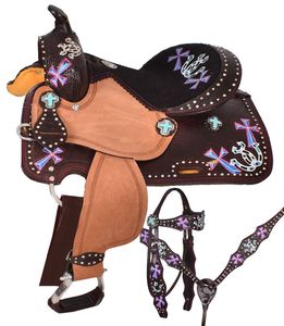 Selles de dressage de cheval en cuir véritable cloutées occidentales pour chevaux d'équitation outillage croisé avec accessoires pour chevaux - Product Image 3