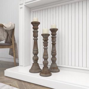 3 candelabros de madera marrón con hermoso estilo torneado elaborado a la perfección para un toque cálido y rústico a la decoración de su hogar - Product Image 2