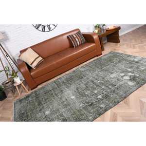 Tapis turc vintage 4,6 x 8,8 pieds, grand tapis, tapis en laine Ikat vert gris - Product Image 5