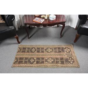 Vintage 1.7x4 ft Rug, Small Turkish Rug, <b>Brown</b> Abstract <b>Wool</b> Rug - Product Image 2