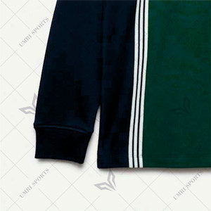 Polo à manches longues en coton avec panneau contrasté sportif personnalisé, fermeture éclair mi-longue, design à rayures athlétiques et tissu doux et confortable - Product Image 3
