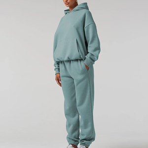 Ensemble de survêtement imprimé pour femme, qualité supérieure, pour l'entraînement sportif, en molleton, avec sweat à capuche et pantalon de jogging, coupe épaules tombantes - Product Image 2