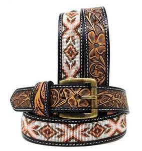 Lujoso cuero de grano americano con cuentas Western Bling Cowhide Floral diseño hecho a mano personalizado Zinc Ready Ship Unisex Premium - Product Image 2