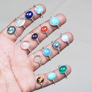 Daily Wear Mixed Shape Multi Color Assorted <b>Crystal</b> Solid Brass Silver Plated Bezel Setting Stackable <b>Rings</b> Fashion Jewelry Lots - Product Image 1