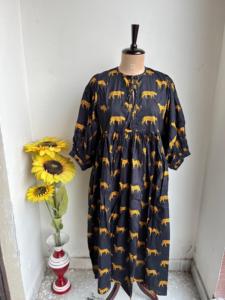 Maxi vestido de algodón con estampado floral de bloque de mano, vestido largo bohemio de manga larga de globo, traje de vacaciones de playa con estampado de bloque indio hecho a mano - Product Image 5