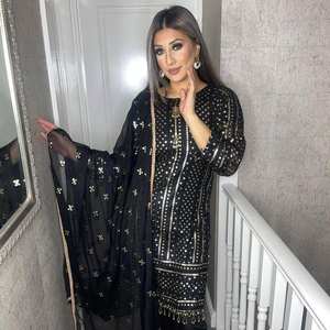 DESIGNER PARTY WEAR 9 MM CHINE SECUENCIAS TRABAJO TOP CON DUPATTA - Product Image 2