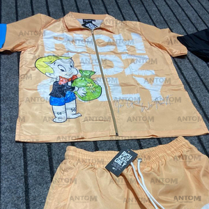 Printemps automne nouveau logo personnalisé unisexe léger décontracté solide coton chemises Shorts deux pièces ensemble coupe-vent survêtement - Product Image 2