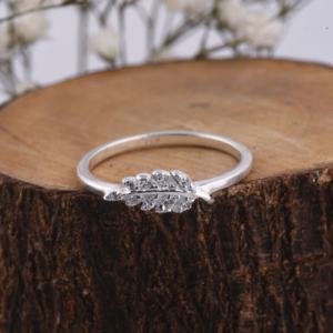 แหวนเงินสเตอร์ลิงประดับด้วยเพชรเทียม925สไตล์ขนนกชุบเงินสำหรับงานแต่งงานงานครบรอบงานหมั้นและของขวัญ - Product Image 4