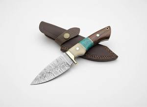 Damascus Fixed Blade Industrial Grade OEM Skinner <b>Knife</b> Wood Handle with Vertical Leather <b>Sheath</b> Full Tang Hunting Camping <b>Knife</b> - Product Image 3