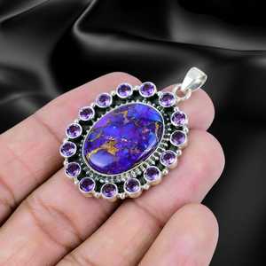 Pendentif en argent sterling 925 massif avec pierres précieuses d'améthyste turquoise en cuivre violet pour mariage, fiançailles, bijoux de corps punk - Product Image 5