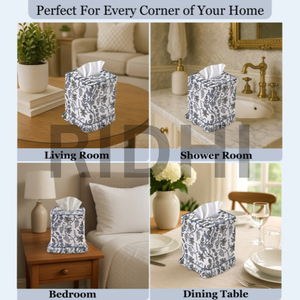 Boîte à mouchoirs en tissu de coton fait main avec imprimé à volants bleu ciel Ridhi, classique, écologique, durable, porte-serviettes carré - Product Image 6