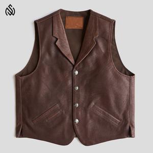 Chaleco de piel de oveja genuina con cierre de botón de forro naranja y bolsillos delanteros Chaleco transpirable personalizado OEM - Product Image 1