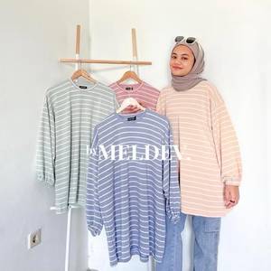 Bymeldev Blusas y camisas a rayas de gran tamaño para mujer Nonbusui Busui Kaos Salur Top - Product Image 1
