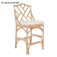 Tabouret de bar en rotin fabriqué à la main avec coussin chaise de comptoir à dossier haut naturel pour une utilisation intérieure et extérieure