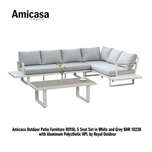 Muebles de Patio para Exteriores Amicasa ROYAL, Juego de 5 Plazas en Blanco y Gris BHR 10230 con Aluminio, Poliéster y HPL de Royal Outdoor - Product Image 2