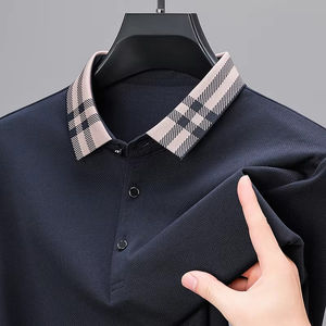 Camisas informales de alta calidad para hombre, cuello redondo, 2 botones, manga larga, para camisetas de polo, camisa deportiva sólida, camisetas de punto teñidas para hombre - Product Image 5